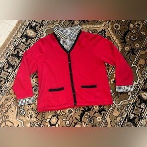 Red cardigan type top with partial mock neck and cuffs​